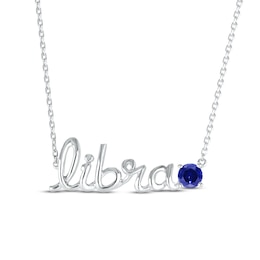 Blue Lab-Created Sapphire Zodiac Libra Necklace Sterling Silver 18&quot;