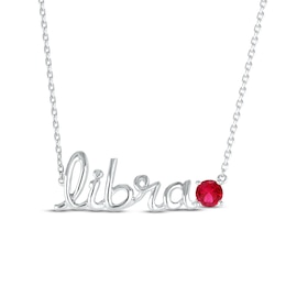 Lab-Created Ruby Zodiac Libra Necklace Sterling Silver 18&quot;