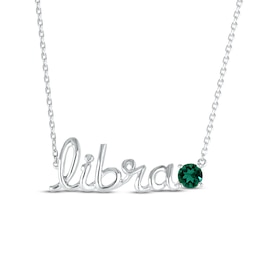 Lab-Created Emerald Zodiac Libra Necklace Sterling Silver 18&quot;