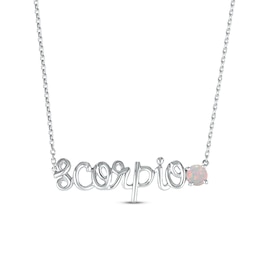 Lab-Created Opal Zodiac Scorpio Necklace 10K White Gold 18&quot;