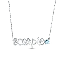 Aquamarine Zodiac Scorpio Necklace 10K White Gold 18&quot;