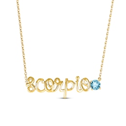 Swiss Blue Topaz Zodiac Scorpio Necklace 10K Yellow Gold 18&quot;