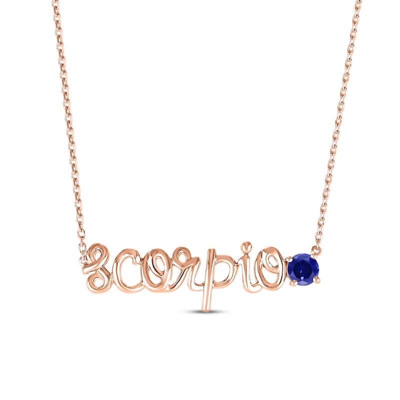 Blue Lab-Created Sapphire Zodiac Scorpio Necklace 10K Rose Gold 18"