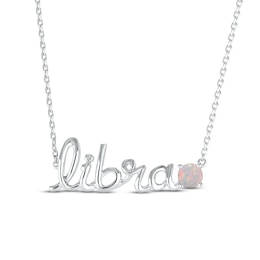 Lab-Created Opal Zodiac Libra Necklace 10K White Gold 18&quot;