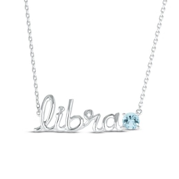 Aquamarine Zodiac Libra Necklace 10K White Gold 18&quot;