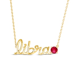 Lab-Created Ruby Zodiac Libra Necklace 10K Yellow Gold 18&quot;