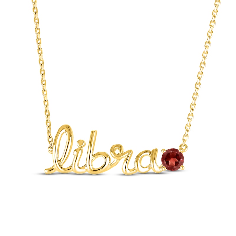 Main Image 1 of Garnet Zodiac Libra Necklace 10K Yellow Gold 18&quot;