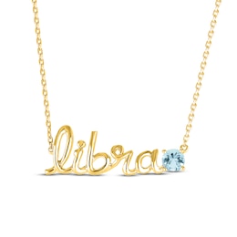 Aquamarine Zodiac Libra Necklace 10K Yellow Gold 18&quot;