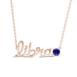 Blue Lab-Created Sapphire Zodiac Libra Necklace 10K Rose Gold 18&quot;