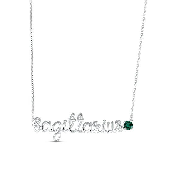 Lab-Created Emerald Zodiac Sagittarius Necklace Sterling Silver 18"