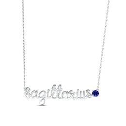 Blue Lab-Created Sapphire Zodiac Sagittarius Necklace 10K White Gold 18&quot;