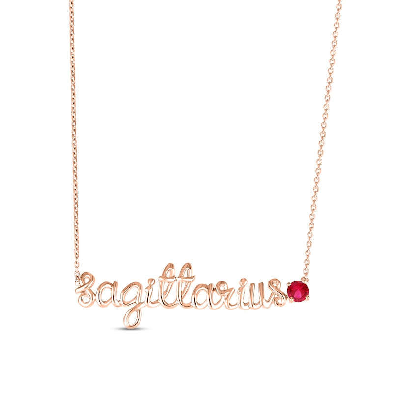 Lab-Created Ruby Zodiac Sagittarius Necklace 10K Rose Gold 18"