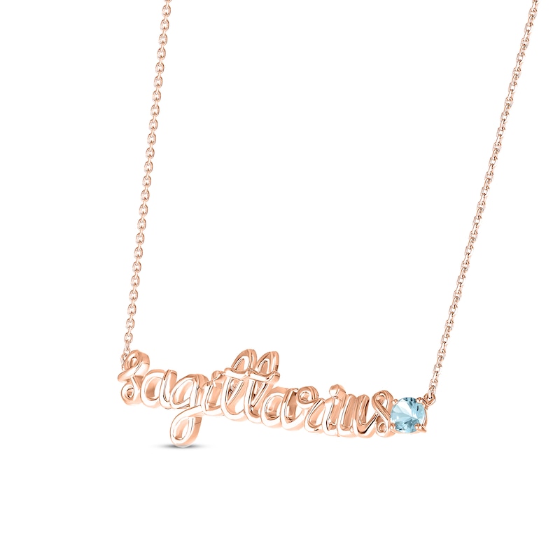 Aquamarine Zodiac Sagittarius Necklace 10K Rose Gold 18"