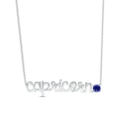 Blue Lab-Created Sapphire Zodiac Capricorn Necklace 10K White Gold 18&quot;