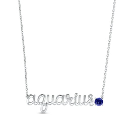 Blue Lab-Created Sapphire Zodiac Aquarius Necklace Sterling Silver 18&quot;