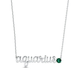 Lab-Created Emerald Zodiac Aquarius Necklace Sterling Silver 18&quot;