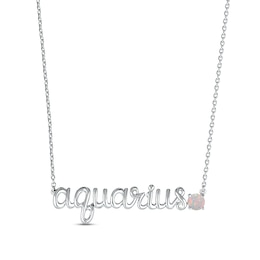 Lab-Created Opal Zodiac Aquarius Necklace Sterling Silver 18&quot;