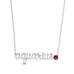 Garnet Zodiac Aquarius Necklace Sterling Silver 18&quot;