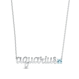 Aquamarine Zodiac Aquarius Necklace Sterling Silver 18&quot;