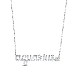 White Lab-Created Sapphire Zodiac Aquarius Necklace 10K White Gold 18&quot;