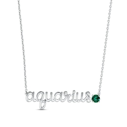 Lab-Created Emerald Zodiac Aquarius Necklace 10K White Gold 18&quot;