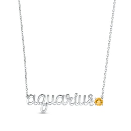 Citrine Zodiac Aquarius Necklace 10K White Gold 18&quot;