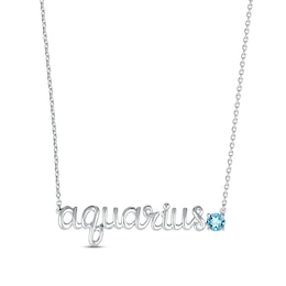Swiss Blue Topaz Zodiac Aquarius Necklace 10K White Gold 18&quot;