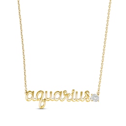 White Lab-Created Sapphire Zodiac Aquarius Necklace 10K Yellow Gold 18&quot;