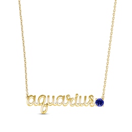 Blue Lab-Created Sapphire Zodiac Aquarius Necklace 10K Yellow Gold 18&quot;