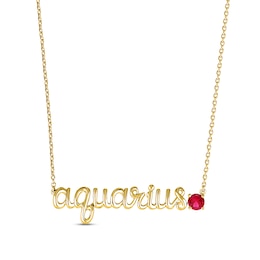 Lab-Created Ruby Zodiac Aquarius Necklace 10K Yellow Gold 18&quot;