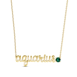 Lab-Created Emerald Zodiac Aquarius Necklace 10K Yellow Gold 18&quot;
