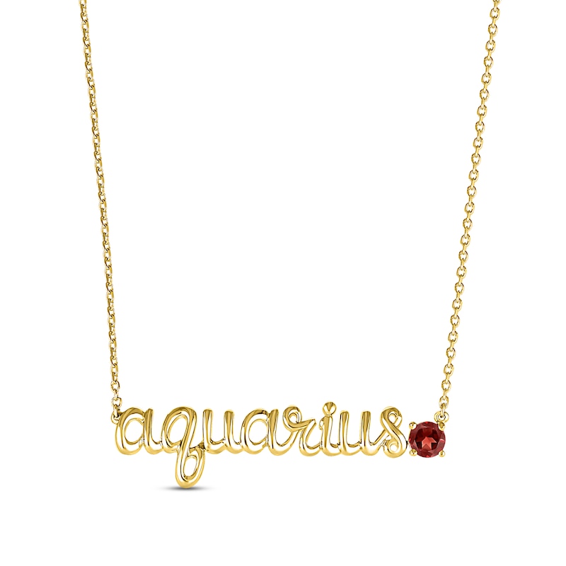 Main Image 1 of Garnet Zodiac Aquarius Necklace 10K Yellow Gold 18&quot;