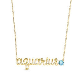 Swiss Blue Topaz Zodiac Aquarius Necklace 10K Yellow Gold 18&quot;