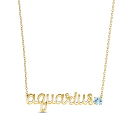 Aquamarine Zodiac Aquarius Necklace 10K Yellow Gold 18&quot;