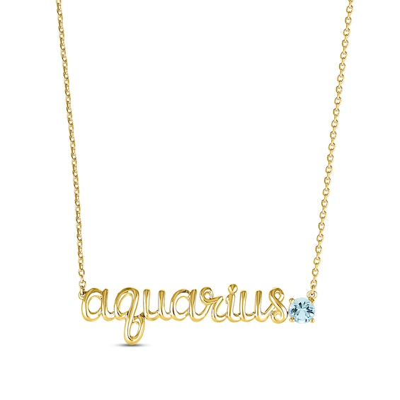 Aquamarine Zodiac Aquarius Necklace 10K Yellow Gold 18"