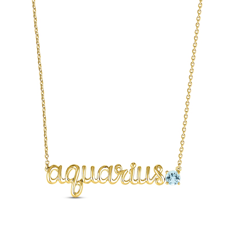 Main Image 1 of Aquamarine Zodiac Aquarius Necklace 10K Yellow Gold 18&quot;