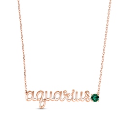 Lab-Created Emerald Zodiac Aquarius Necklace 10K Rose Gold 18&quot;