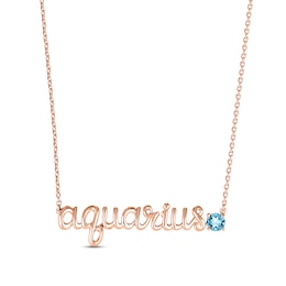 Swiss Blue Topaz Zodiac Aquarius Necklace 10K Rose Gold 18&quot;