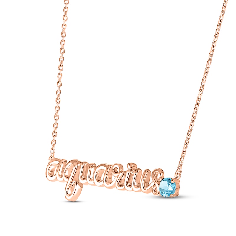 Swiss Blue Topaz Zodiac Aquarius Necklace 10K Rose Gold 18"