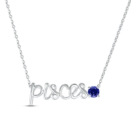 Blue Lab-Created Sapphire Zodiac Pisces Necklace Sterling Silver 18&quot;