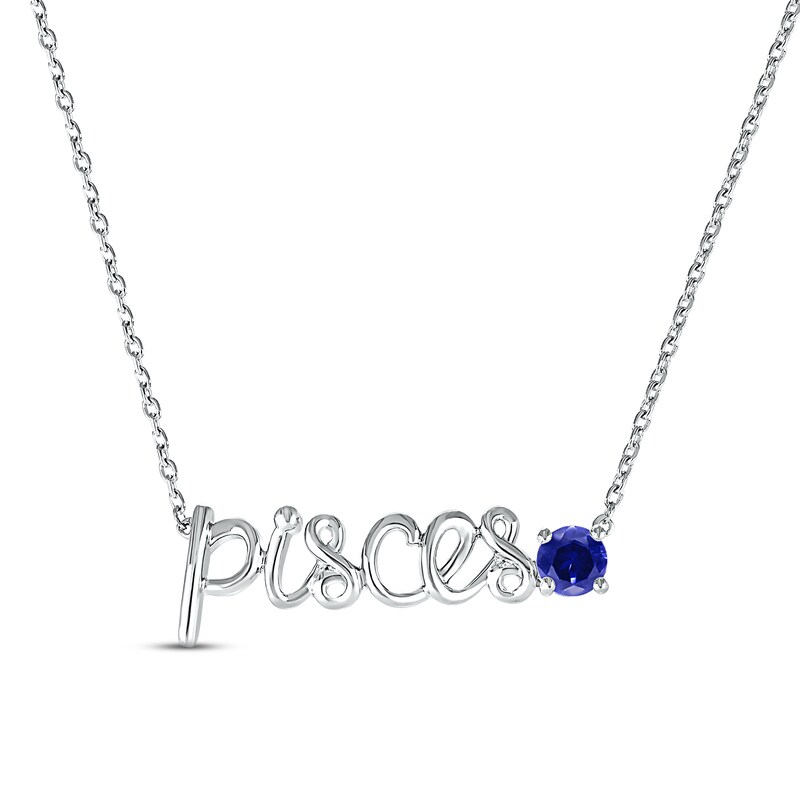 Blue Lab-Created Sapphire Zodiac Pisces Necklace Sterling Silver 18"