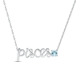 Aquamarine Zodiac Pisces Necklace 10K White Gold 18&quot;