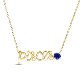 Blue Lab-Created Sapphire Zodiac Pisces Necklace 10K Yellow Gold 18&quot;