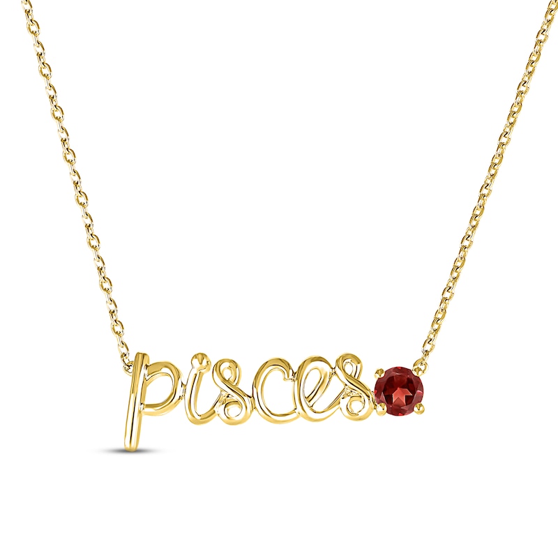 Main Image 1 of Garnet Zodiac Pisces Necklace 10K Yellow Gold 18&quot;