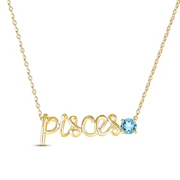 Swiss Blue Topaz Zodiac Pisces Necklace 10K Yellow Gold 18&quot;