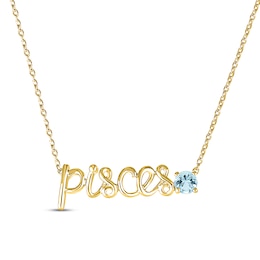 Aquamarine Zodiac Pisces Necklace 10K Yellow Gold 18&quot;