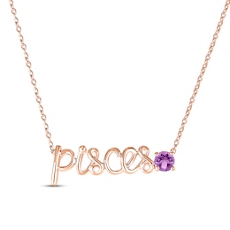 Amethyst Zodiac Pisces Necklace 10K Rose Gold 18&quot;