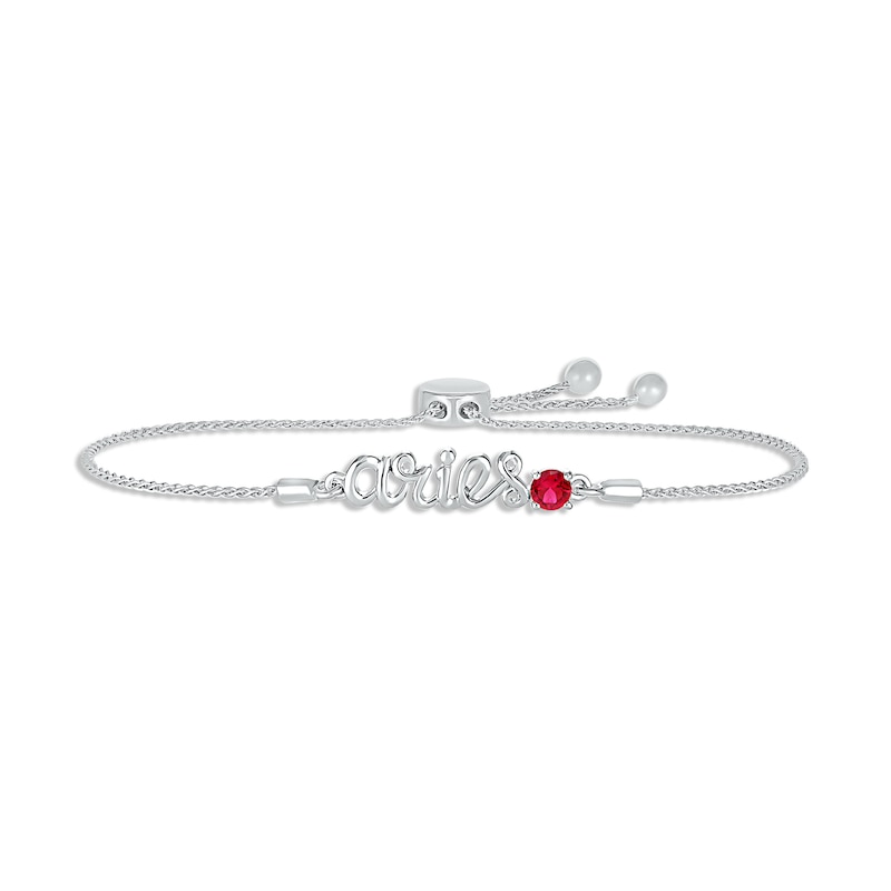 Main Image 1 of Lab-Created Ruby Zodiac Aries Bolo Bracelet Sterling Silver 9.5&quot;