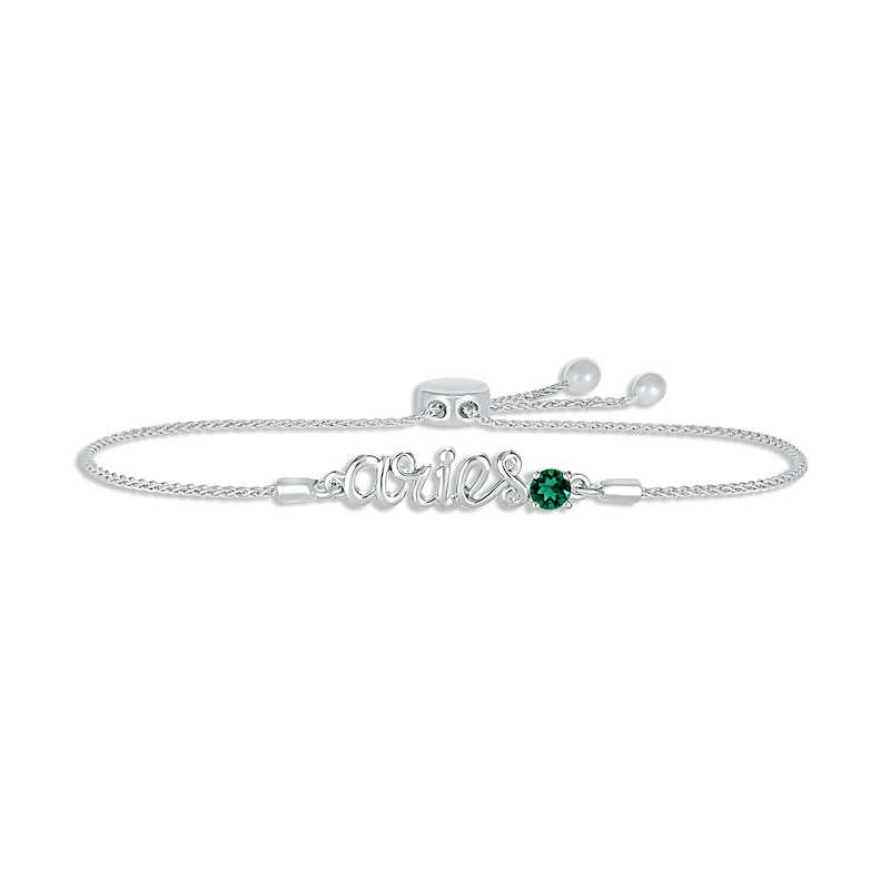 Main Image 1 of Lab-Created Emerald Zodiac Aries Bolo Bracelet Sterling Silver 9.5&quot;