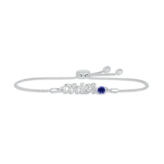Blue Lab-Created Sapphire Zodiac Aries Bolo Bracelet 10K White Gold 9.5"
